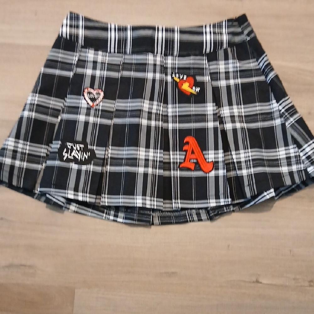 No Boundaries Black and White Plaid Skirt